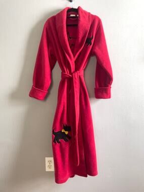Vintage 90s Delicates Scottie Dog Red Fleece Robe S Grandmacore Cozy Novelty PJs